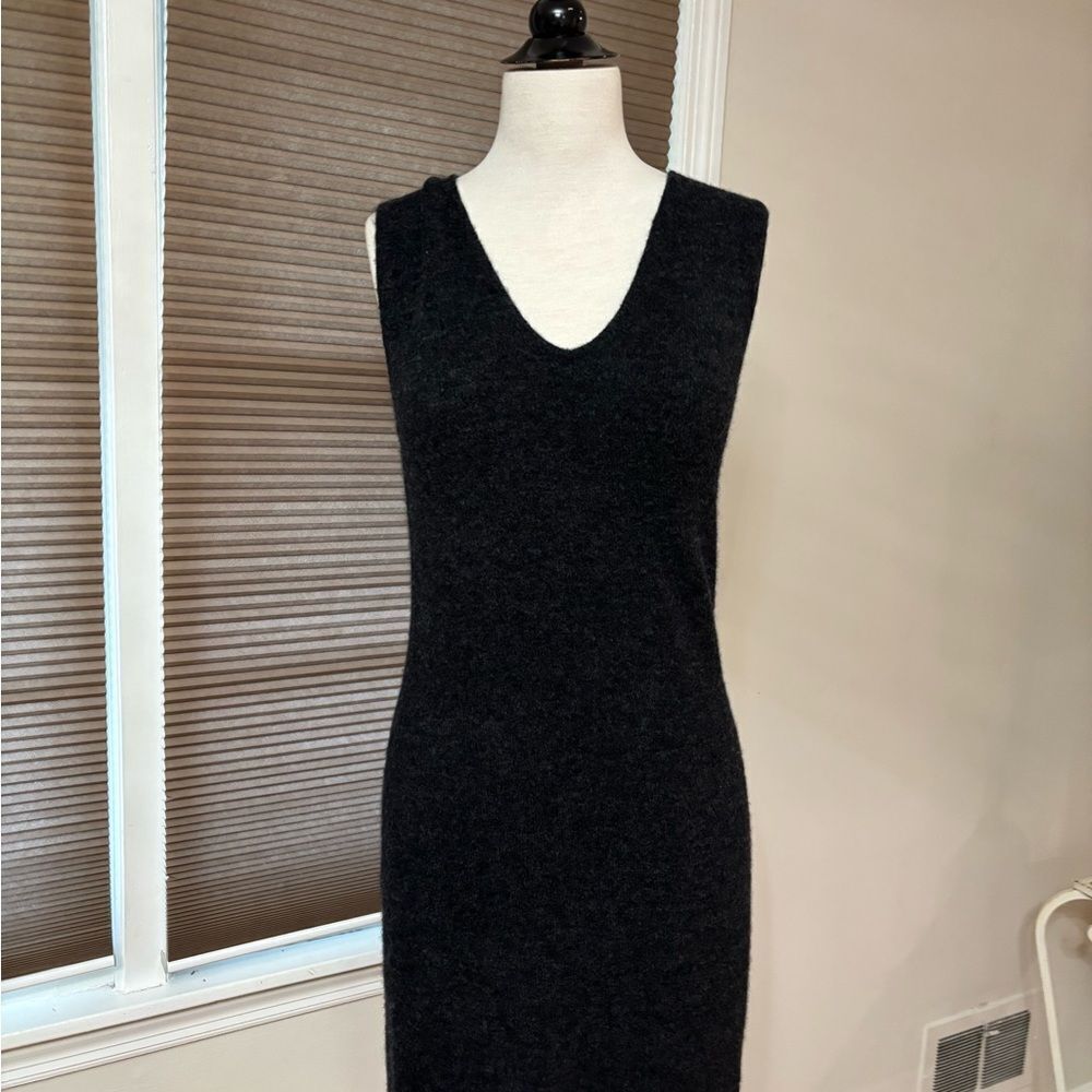 Vince Charcoal Sleeveless V Neck Sweater Dress